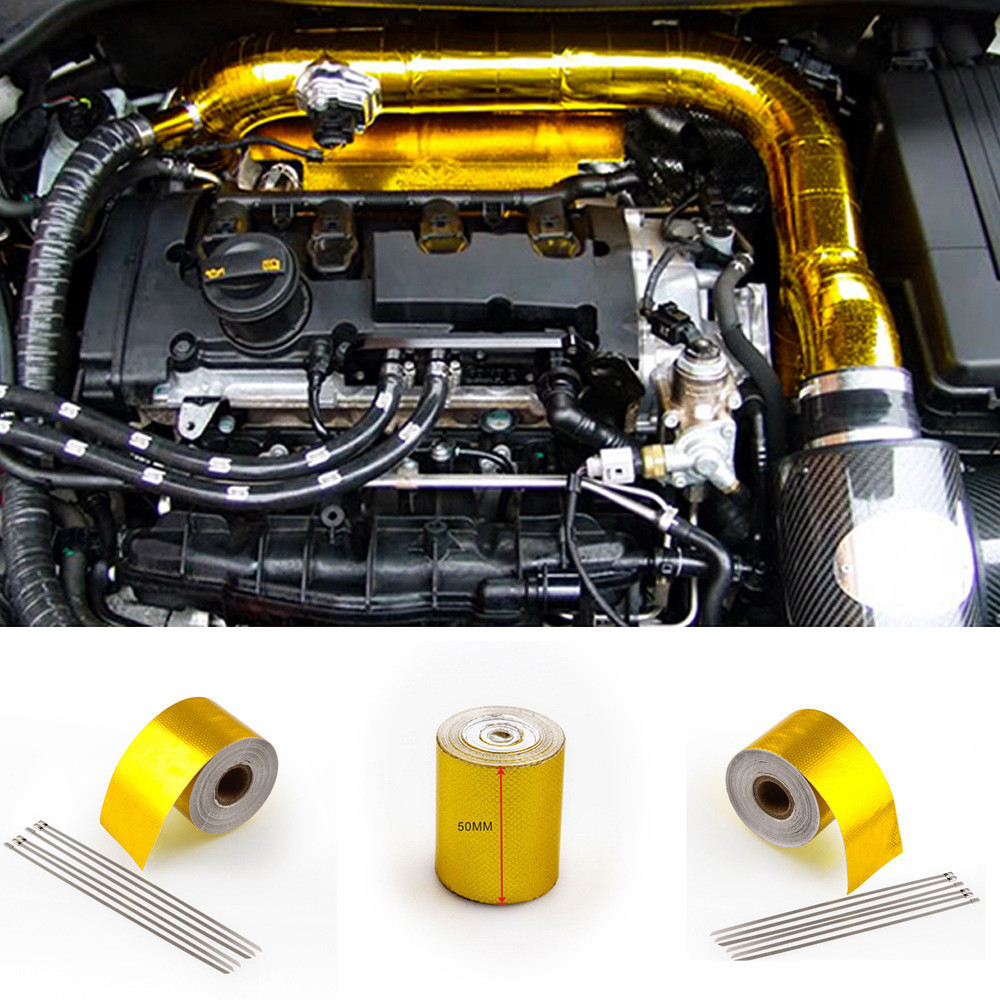 三維大師 汽車改裝金色鋁箔膠帶 汽車排氣管裝飾5米裝隔熱不幹膠膠帶