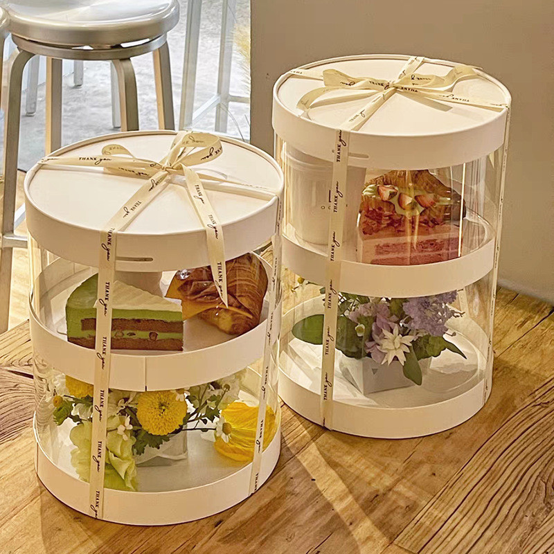 Uimi有米客製 雙層透明紙杯蛋糕盒 圓形生日杯子蛋糕包裝盒 鮮花糕點甜品打包盒 西點包裝盒 包裝盒 透明盒