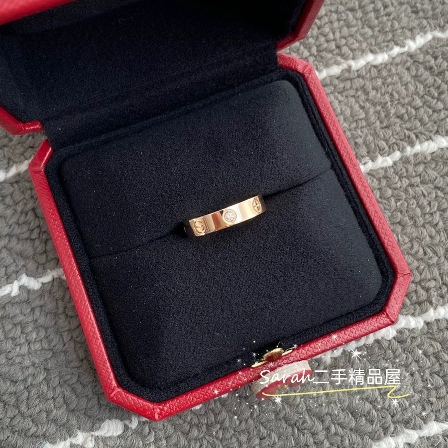 二手精品 Cartier卡地亞 LOVE系列 玫瑰金單鑽 戒指 窄版 結婚對戒 鑲嵌1顆鉆石 B4050700