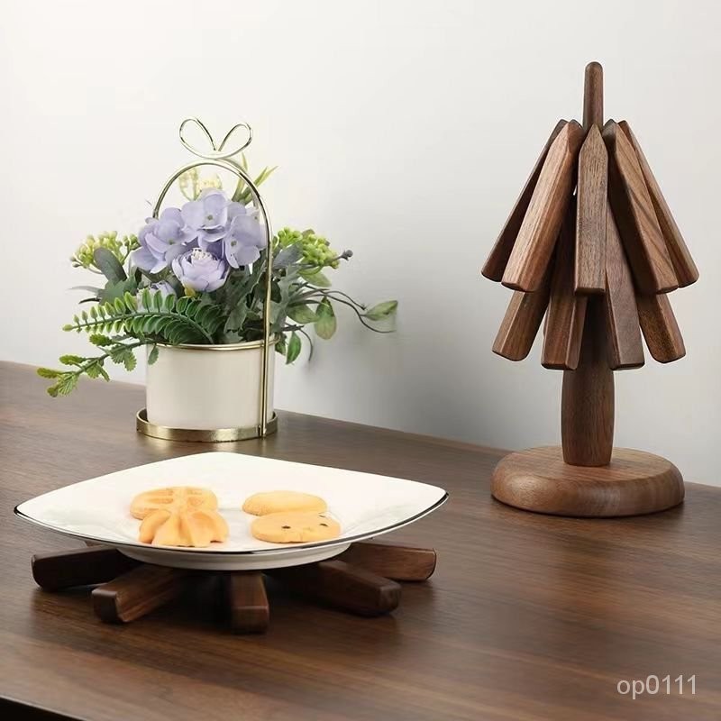 🌼桃園出貨🌼黑衚桃實木隔熱墊餐桌擺件一棵樹小樹隔熱墊創意折疊餐盤樹造型