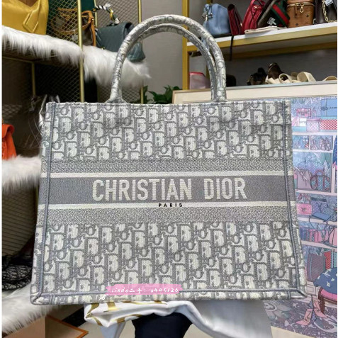 DIOR 迪奧 Book Tote DIOR灰色托特中號 經典印花刺繡 中號 手提包 托特包 M1296 99新