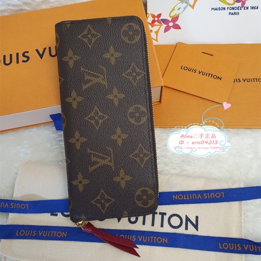 【Alina二手正品】LV 路易威登 M60742 Clemence 老花 紫紅色 拉鍊長夾 皮夾 錢包 錢夾 手拿包