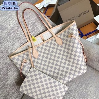 LV 路易威登 NEVERFULL 大號/中號/小號 白色 棋盤格 子母包 手提包 購物袋 托特包 N41361中號