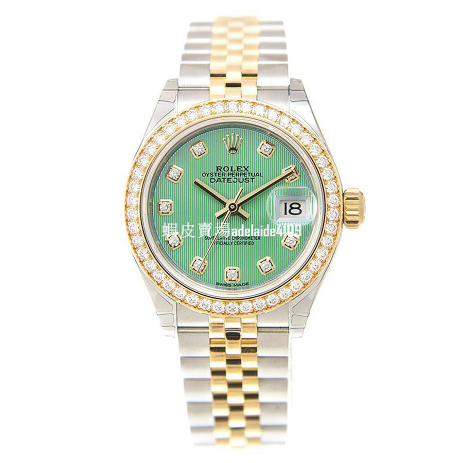 Rolex 勞力士 賣場全系列商品支持商品出貨前給實拍視頻確認 日志型 間金 鑲鑽淺綠盤 自動機械女錶 279383