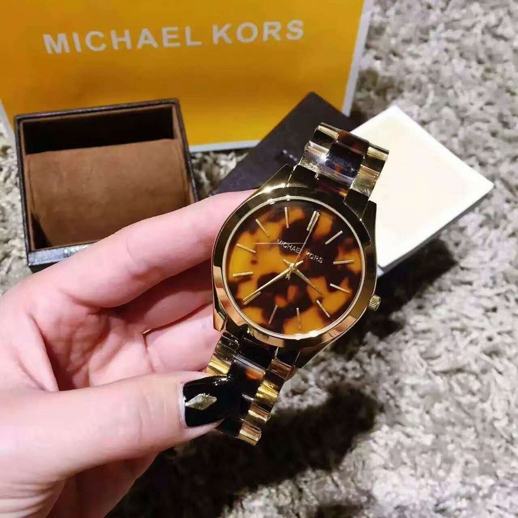 MICHAEL KORS 手錶 金色 琥珀 玳瑁 女錶 MK4284