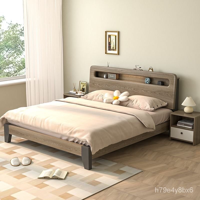 【工廠直銷】實木床1.5米現代簡約傢用雙人床出租房用1米2單人儲物經濟型床架 KO8U