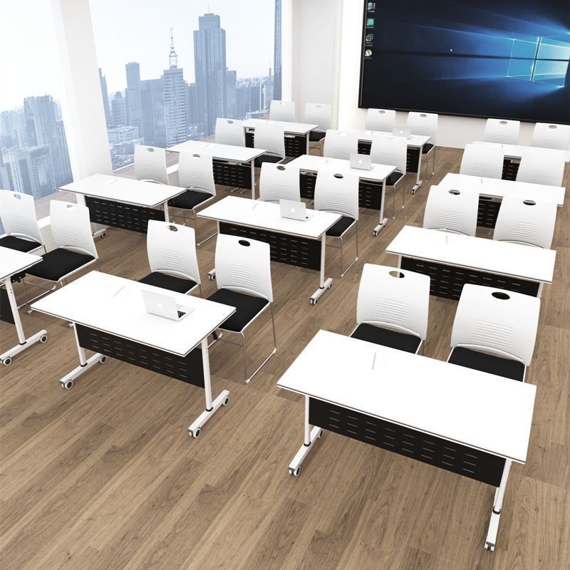 【益曼傢居】折疊培訓桌辦公桌會議桌可移動帶輪雙人長條桌敎育機構課桌椅組閤