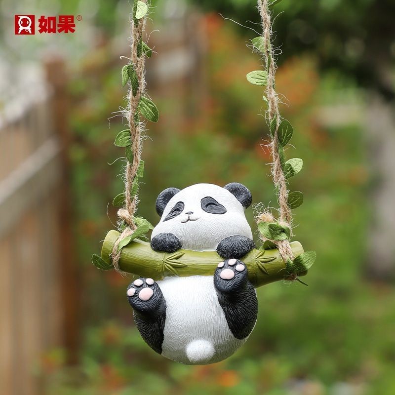 庭院陽台花園藝掛飾 戶外懸掛裝飾 熊貓鞦韆樹上動物吊掛件 新年擺飾禮物