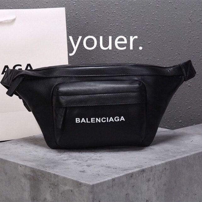 精品二手 Balenciaga 巴黎世家 552375 經典18ss 黑色 牛皮 LOGO 腰包 斜背包