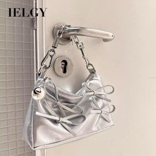 ⚡出貨 IELGY 女士銀色蝴蝶結斜背包小方包 鏈條腋下包