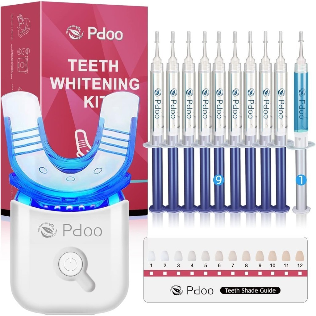 牙齒美白套件帶 LED 燈託盤,適用於敏感牙齒,10 倍美白筆凝膠,傢用牙齒美白劑,無痛,搪瓷安全,1-2 週內美白多達