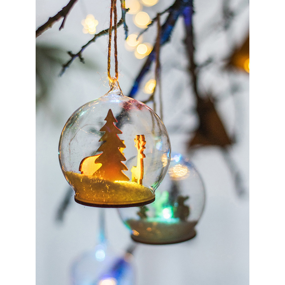 ▼JVW掬涵玻璃雪球圣誕樹掛飾燈球吊飾治愈水晶球擺件節日氣氛派對彩燈