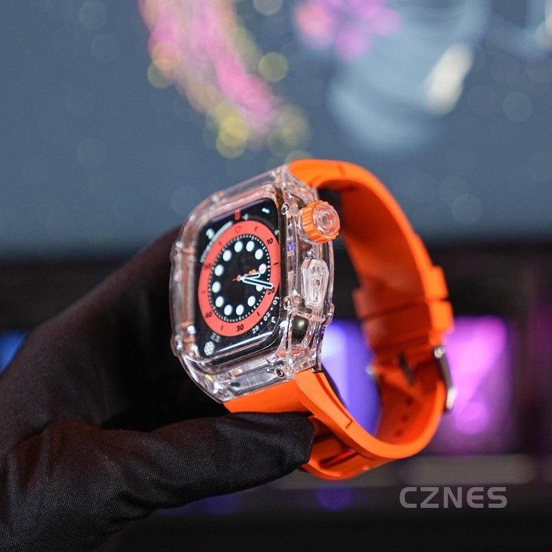 新款 改裝錶帶 適用 Apple Watch 改裝錶帶 S8 S7 S9 SE 44mm 45mm 矽膠錶帶 男士錶帶