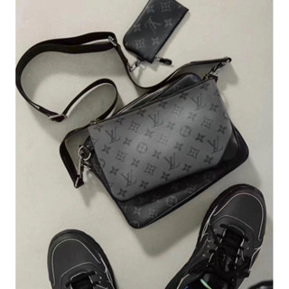 Louis Vuitton LV Trio 郵差包黑灰色、咖啡色老花 側背包