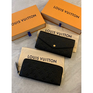 Louis Vuitton LV 黑色壓紋滿版設計 女生 拉鍊、扣子長夾