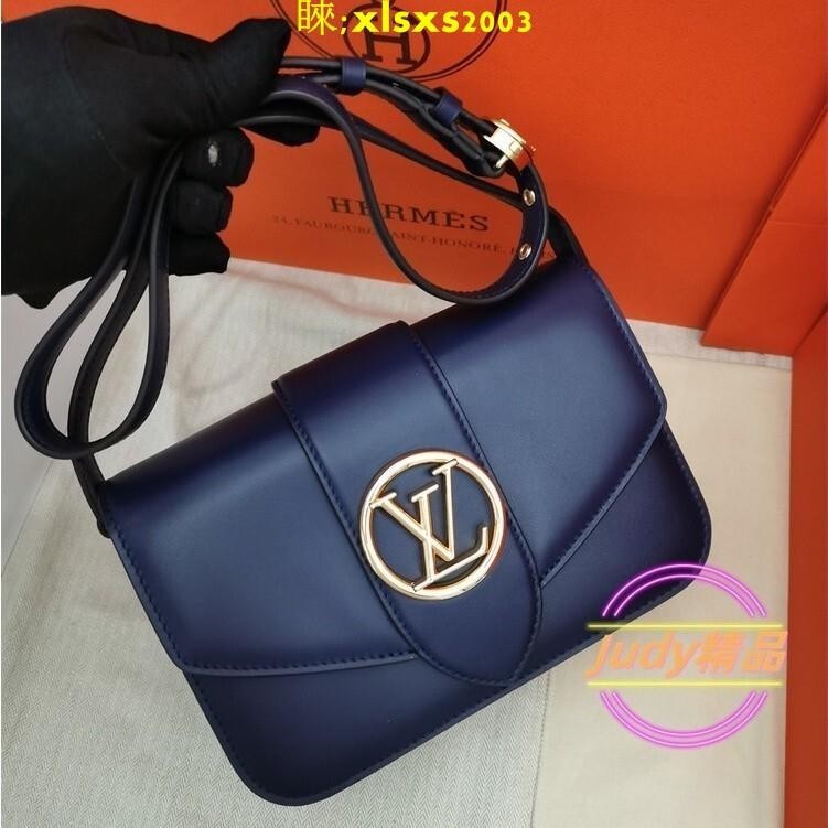 二手精品 LOUIS VUITTON/路易威登 LV PONT 9 深藍色光滑皮革 單肩包/斜挎包/郵差包