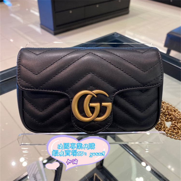 現貨+免運 GUCCI 古馳 GG Marmont 476433 黑色 超mini鏈條包 單肩包 斜背包