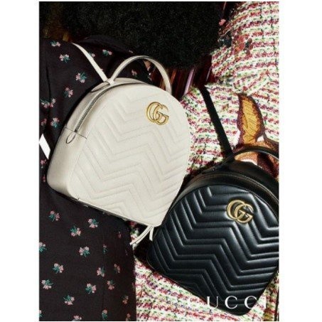 Gucci Marmont 476671 經典雙G 後背包 黑色/白色 現貨 小背包 旅行包 托特包 手提包雙肩包