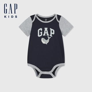 Gap 嬰兒裝 Logo純棉印花圓領短袖包屁衣-海軍藍(505583)