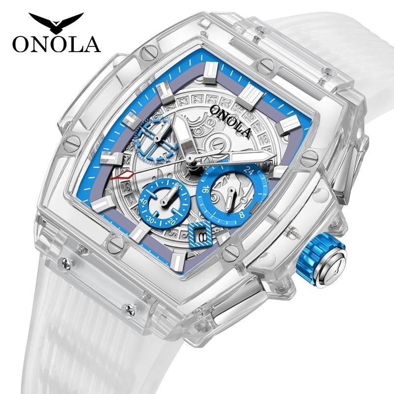 【台灣出貨】【現貨】ONOLA 6811 時尚 休閒 個性設計（ 2023年新款） 透明 青年學生腕錶 男士手錶〔免費原