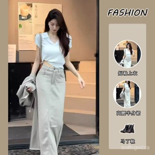 💋臺灣熱賣💋 套裝女 2024夏季新款純慾風辣妹正肩短袖T恤針織上衣高腰半身裙潮