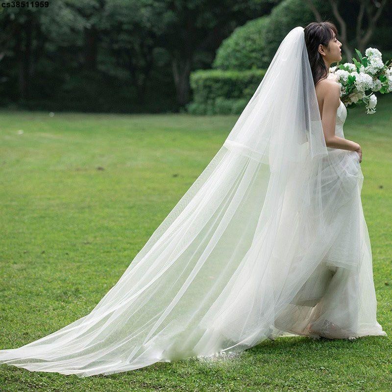 ✨✨精緻頭紗 2023新款雙層新娘頭紗3米長白色香檳色超長拖尾主婚紗配飾帶發梳