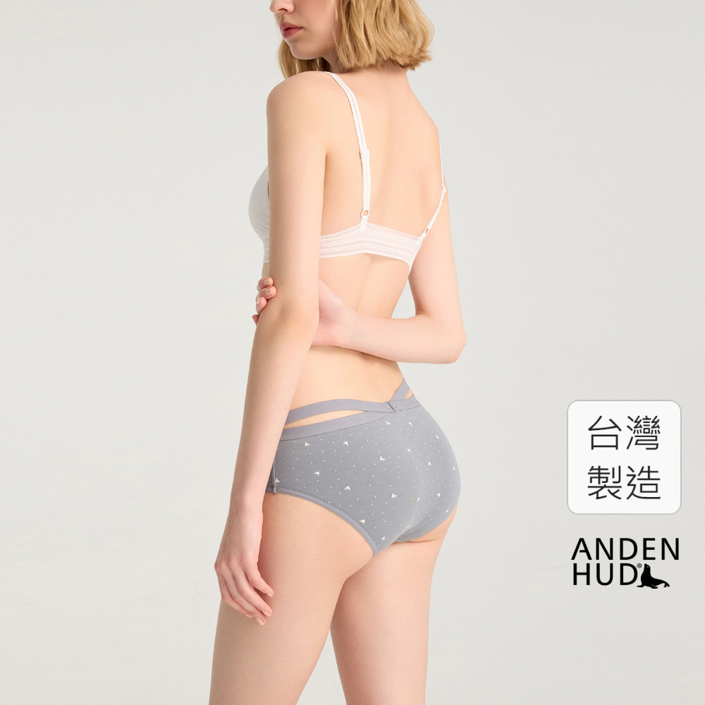 【Anden Hud】溫暖日常．交叉美臀中腰三角內褲(靛灰藍-海狗點點) 純棉台灣製