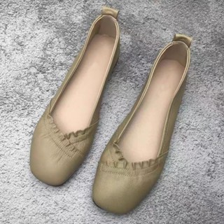 【GL SHOES】女鞋 豆豆鞋娃娃鞋 單鞋 一腳蹬平底鞋 2024春夏新款媽媽鞋女單鞋軟皮軟底百搭女鞋防滑平底豆豆鞋護
