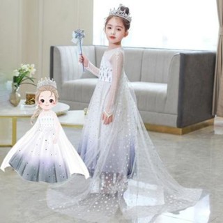 台灣出貨免運 2022冰雪奇緣2愛莎公主裙女童白色elsa連衣裙兒童禮服艾 女童洋裝 公主裙 兒童洋裝 艾莎洋裝 萬聖節