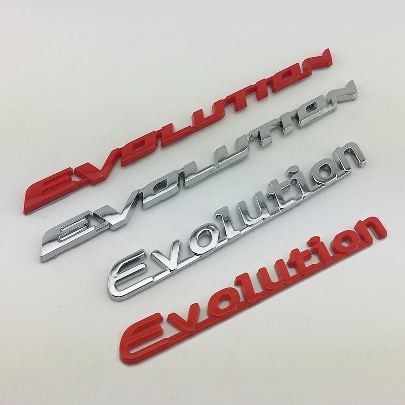 適用於MITSUBISHI Evolution 三菱藍瑟EVO 後車標字母徽章車背貼車身徽章裝飾銀紅色碳纖維款式