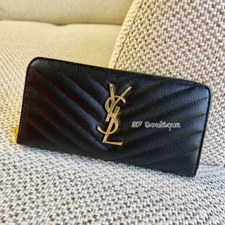 現貨 - 全新正品 SAINT LAURENT YSL Monogram 拉鍊 長夾 卡夾 零錢包 皮夾 魚子醬 黑色