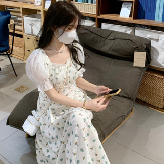 連衣裙 洋裝 顯瘦裙裝 收腰顯瘦泡泡袖裙 碎花法式連衣裙 女優雅氣質連身裙