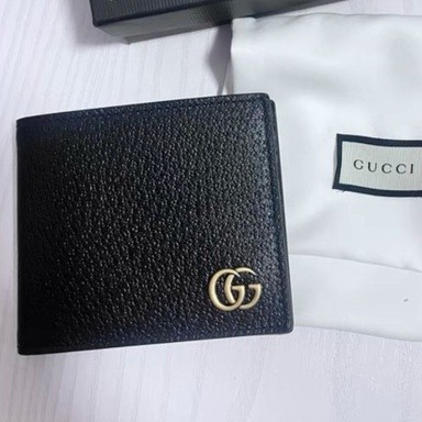 SG二手-GUCCI古馳 GG Marmont 馬蒙 金標Logo 皮革 短款雙折錢包 卡包 男包 428726 信