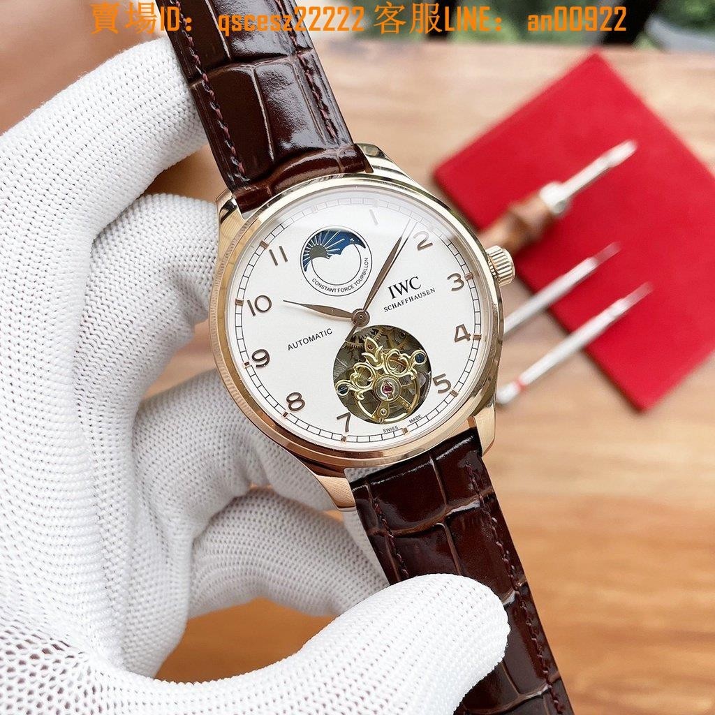 萬國手錶IWC42mm10mm星辰大飛輪全自動機械機芯礦物質玻璃鏡面男士精腕錶真牛皮錶帶 獨家品質