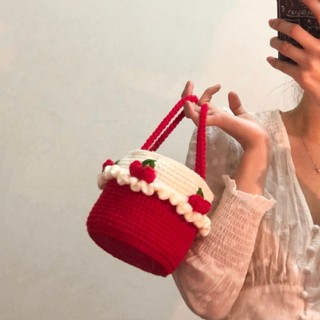 臺灣熱銷🎁手工編織包 DIY針織包包 毛線編織 艾丫 奶油櫻桃手提籃編織包水桶包材料包diy鉤針新手簡單非成品