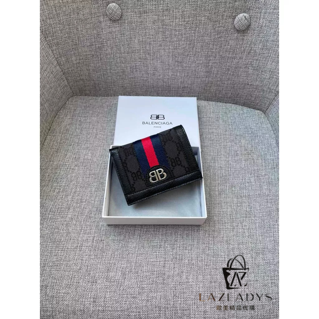 lazladys Balenciaga x Gucci 巴黎世家 古馳 聯名款 黑色 紅綠織帶 卡包 卡夾 680385