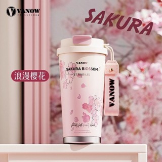 Vanow2024新款櫻花保溫水杯女陶瓷內膽吸管咖啡杯子520情人節禮物 雙飲水杯 咖啡杯 保溫杯 保溫隨行杯 吸管杯