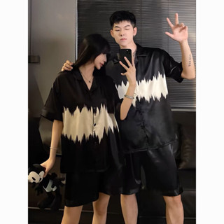 Ylie 睡衣男 睡衣套裝 居家服 男生睡衣冰絲情侶款睡衣夏季薄款男女士短袖短褲ins網紅風家居服兩件套裝