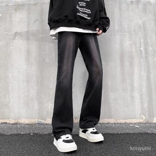 虧本清倉🥺春秋黑色漸變微喇叭褲男女美式複古高街vibe直筒修身顯瘦長牛仔褲 CUB6