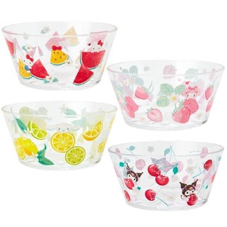 【現貨】小禮堂 Sanrio 三麗鷗 壓克力透明寬口碗 (夏日水果) Kitty 大耳狗