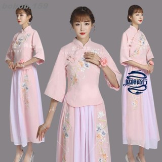 💕平價推薦💕古著漢服女漢元素改良旗袍民國套裝中國風古箏表演服中式伴娘禮服bobob.159156