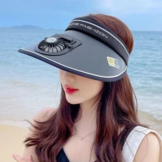 現貨【送充電綫防風繩】 最新款可充電紫外線風扇帽子夏季戶外帽大簷空頂太陽帽新款遮陽防紫外線防嗮帽