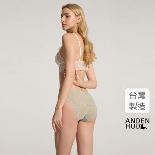 【Anden Hud】Butterfly．全網紗織帶2/3包臀中腰三角內褲(海鹽綠-提花蝴蝶) 純棉臺灣製
