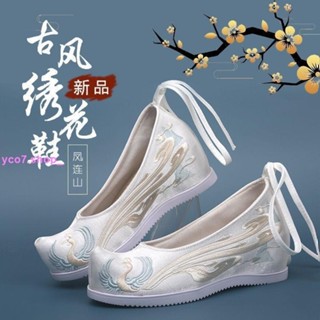ML上新 漢服鞋子 舞繡緣漢服鞋 高跟單鞋 中國風內增高老北京布鞋 女古風厚底繡花鞋 夏