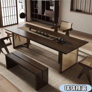 【現貨】侘寂風茶桌椅組閤辦公室功夫茶臺簡約原木大闆禪意新中式實木茶桌CHN