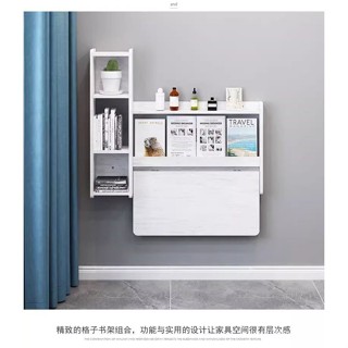 【品質優選】墻上折疊書桌木家用電腦桌懸空壁掛式床頭學習桌床尾書桌書櫃一體