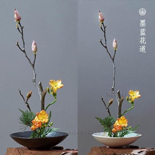 🔥新品插花裝飾 三足盤陶瓷花盤 花盆劍山 插花器 中式花器禪意 日式小原流底座器皿臺灣出貨🧡