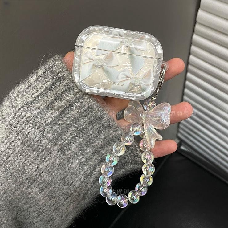 ✨高級感貝殼紋白色蝴蝶結 適用AirPods Pro 2代 保護套 AirPods 3代保護套 蘋果無線藍牙耳機殼