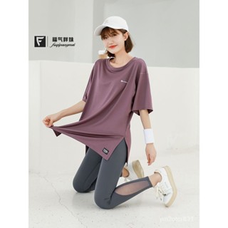 專櫃貨💯大碼健身服女夏季短袖T恤胖mm200斤寬鬆瑜伽服上衣長款純色運動服 瑜珈服 瑜珈褲 瑜珈服套裝 品質安心 TGA