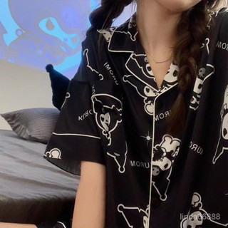【朵朵精選】✅臺灣賣家✅熱賣【冰絲面料】庫洛米美樂蒂三麗鷗清涼睡衣女夏季冰絲薄款短袖史迪仔夏天學生ins風宿舍卡通家居服